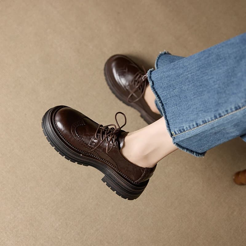 DIMANYU Scarpe Oxford da Donna Stile Britannico 2026 Nuova Collezione Primavera in Vera Pelle Scarpe Brogue da Donna con Plateau e Lacci Mocassini da Donna