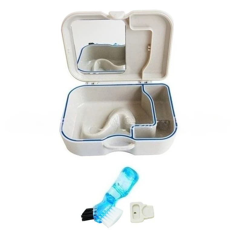 1 scatola portatile per riporre i denti con specchio e spazzolino - custodia per protesi - scatola in plastica