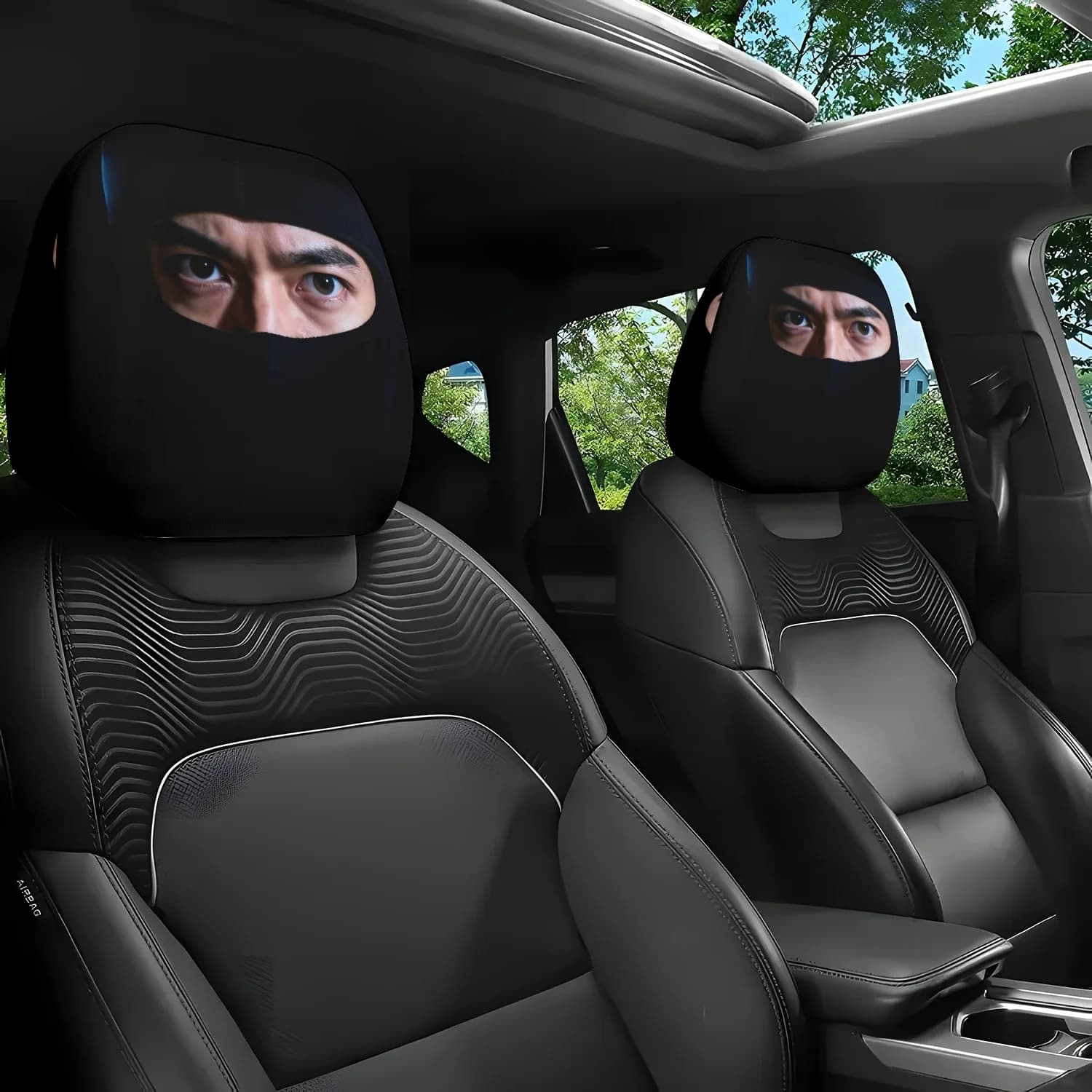 2 Pezzi Copri Poggiatesta per Auto con Stampa Tema Maschera Misteriosa - Design Carino - Modello Universale, Facile da Installare
