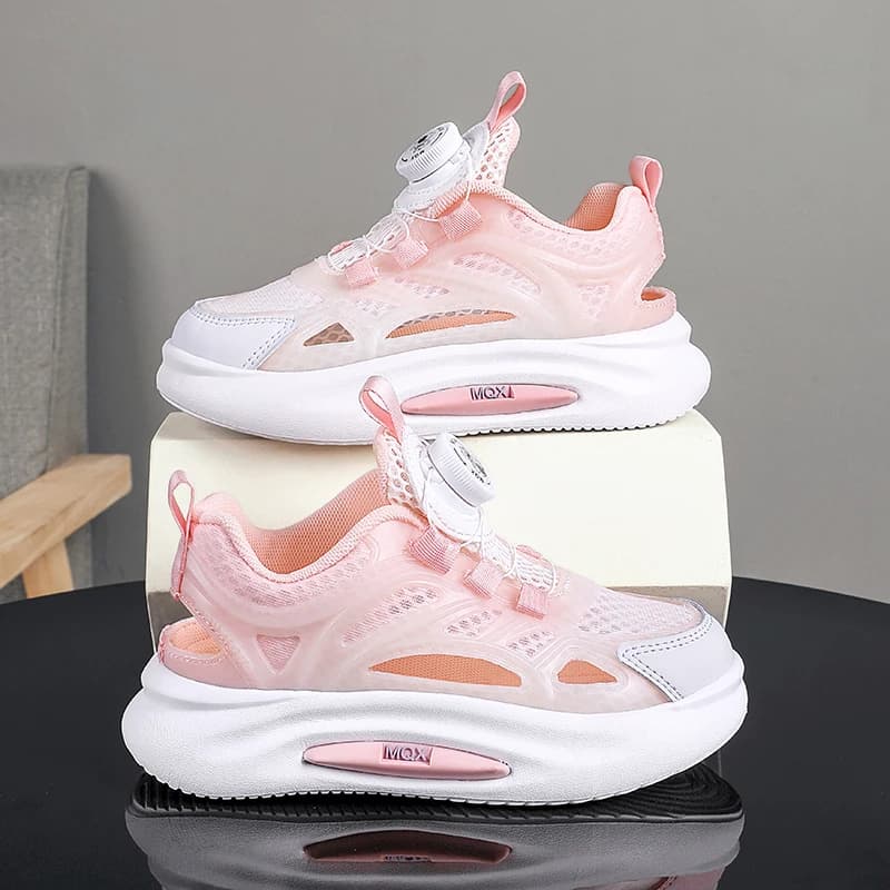A pair of children's breathable hollow mesh sneakers rotary buckle non slip lightweight casual running shoes DW-MQX-2389