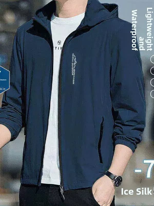 Ultra-Thin Ice Silk Men's Stand Collar Jacket Summer Outdoor Breathable Outerwear Sunscreen Windbreaker Loose Fit Polyester