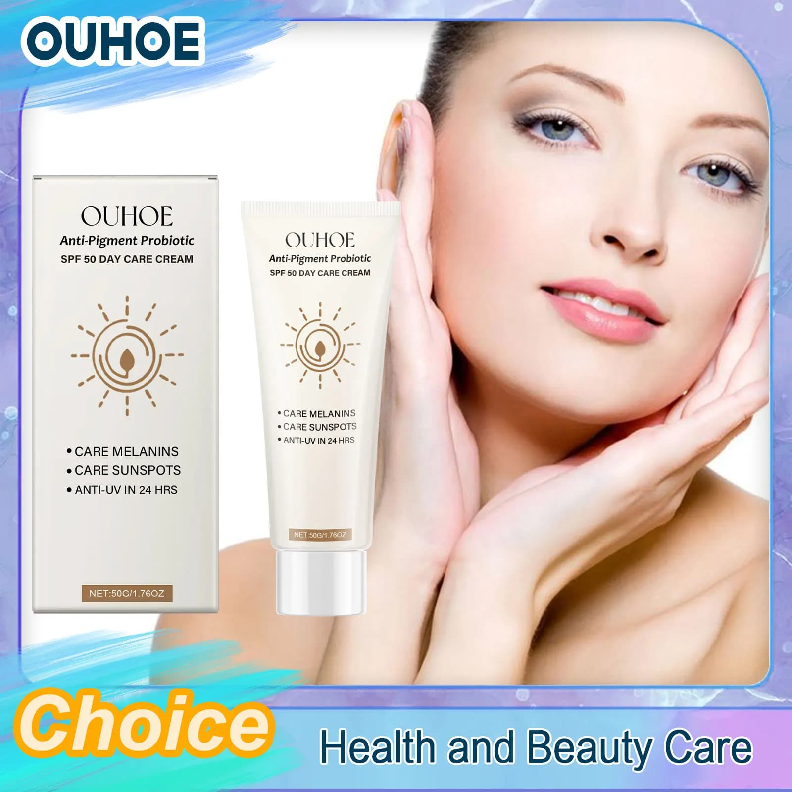 Crema Solare SPF50 Protettiva UV, Riduce la Pigmentazione, Uniforma il Tono, Impermeabile, Sbiancante, Anti-Scottature, Crema Protettiva per il Viso