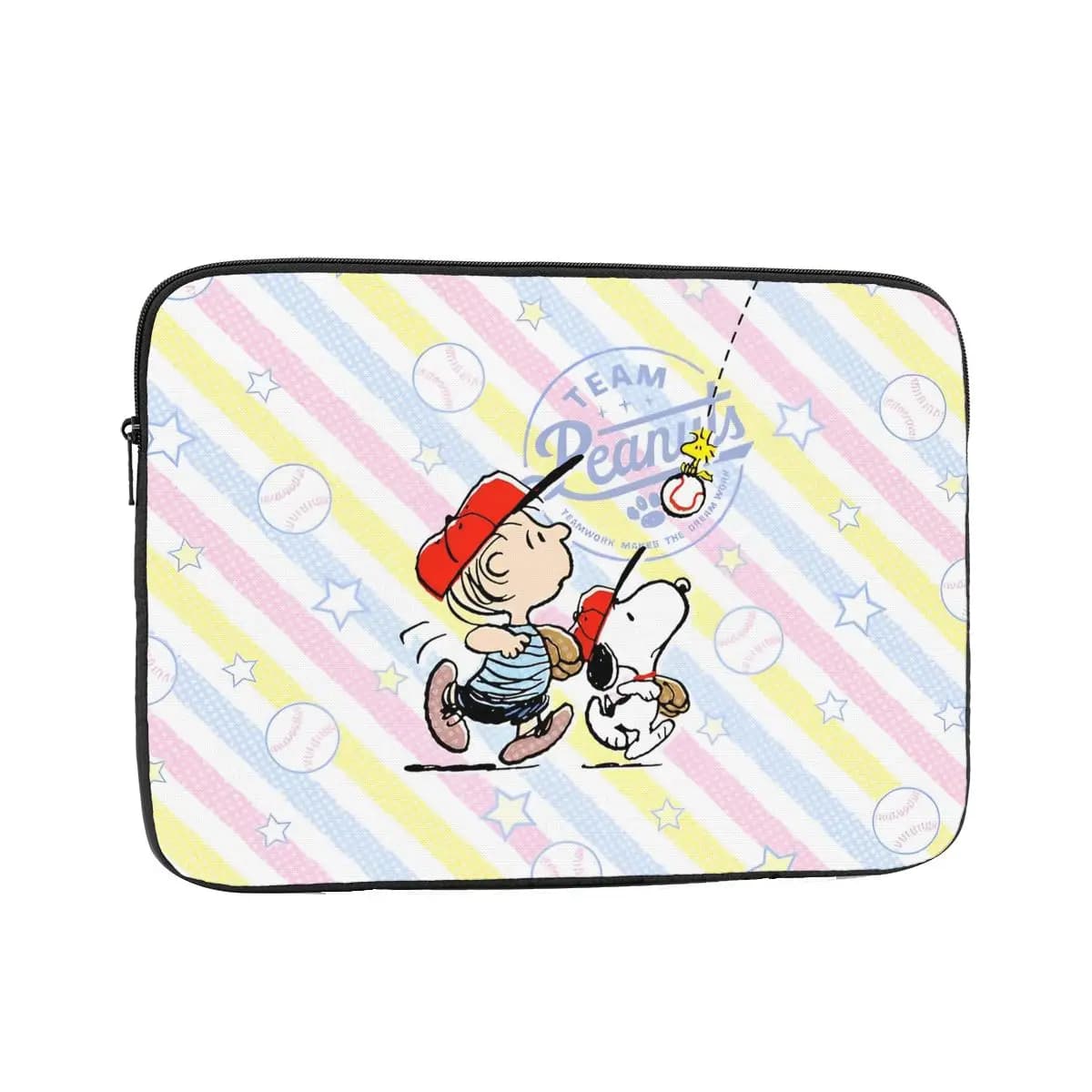 Custodia per laptop da 12, 13, 15, 17 pollici, borsa per notebook, custodia antiurto con Snoopy e Charlie Brown che giocano a baseball