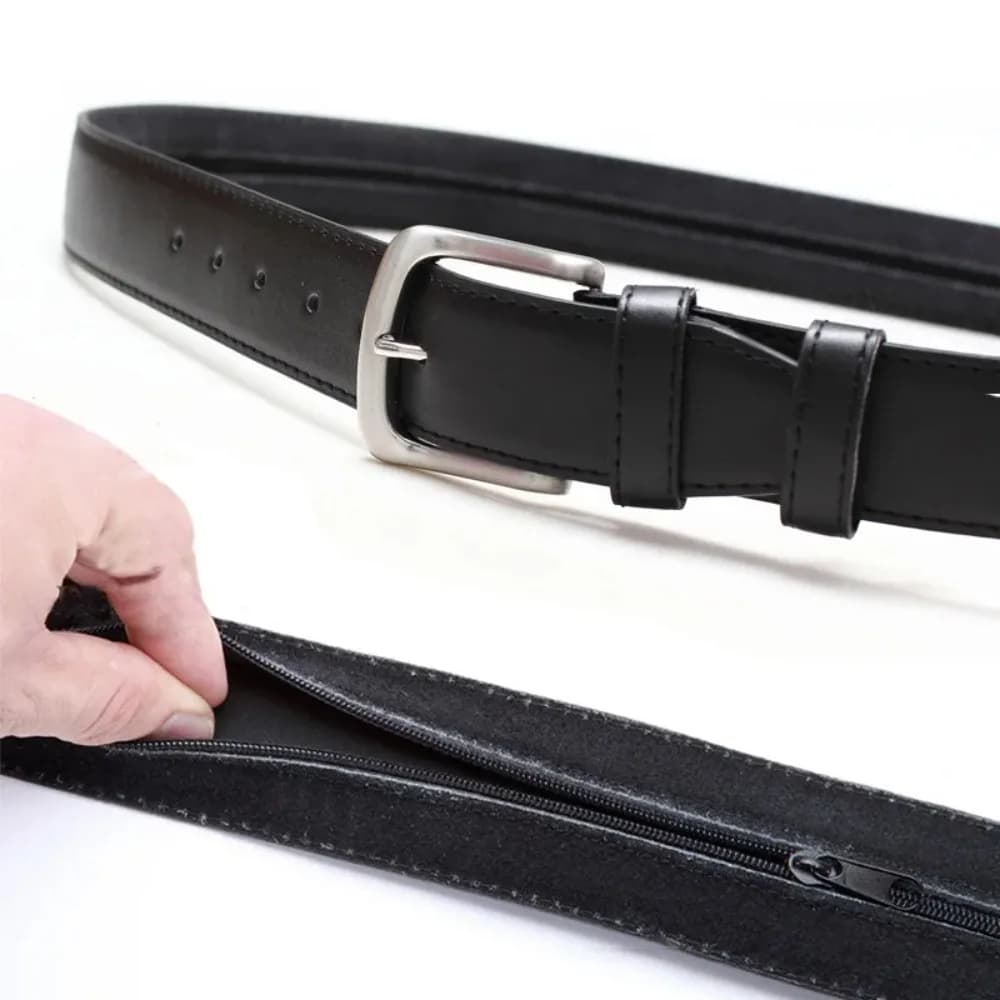 Security Zipper Hiding Cash Belts PU Leather Anti Theft Strap Belt Buckle Hidden Money Waist Strap Daily