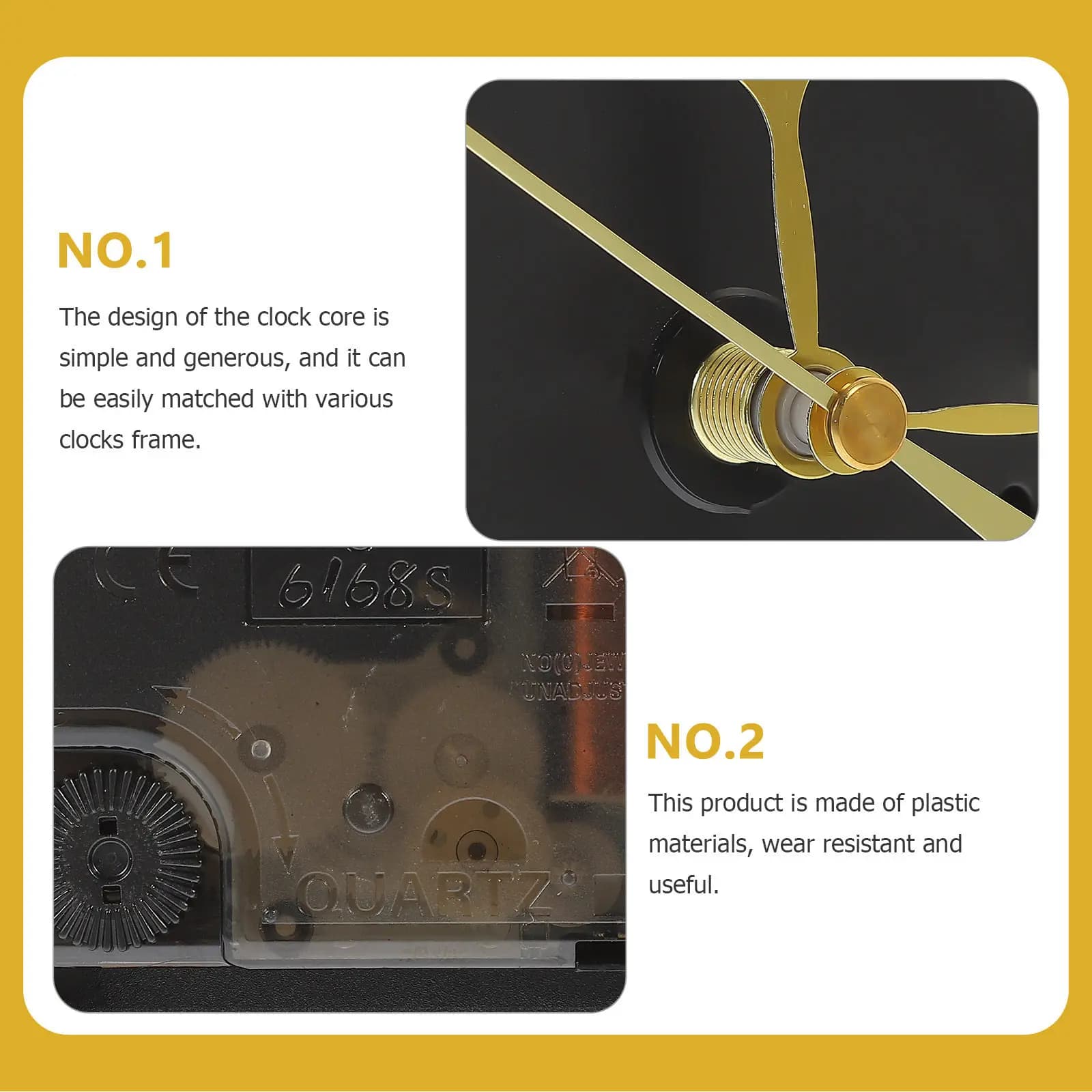 Set di 1 meccanismo per orologio in plastica, kit fai da te per la sostituzione del meccanismo di orologi da parete, per orologi da appendere, con cronometraggio preciso e resistente all'usura