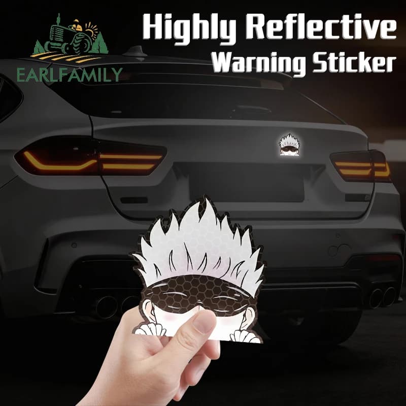 EARLFAMILY Reflective Satoru Gojo Peeker Car Sticker Sunscreen Anime Motorcycle Decal Funny Occlusion Scratch Car Accessories