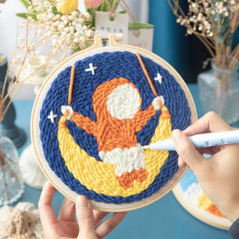 Landscape Diy Punch Needle Embroidery Starter Kits Poking Embroidery Painting Hoop Yarn Rug Crafts For Home Decor