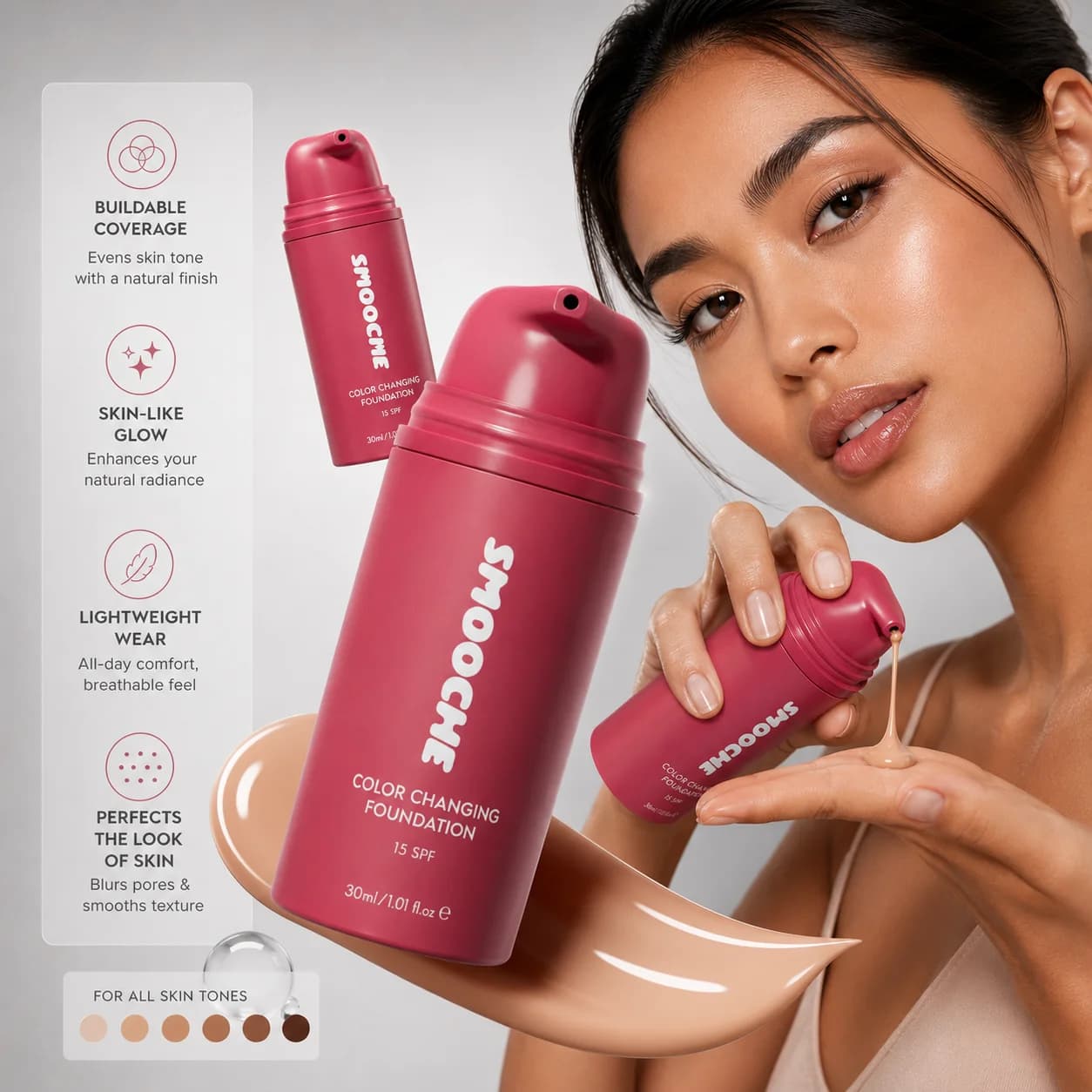 Lightweight Liquid Foundation Color Changing Skin Matching Formula Natural Radiance Moisturizing Makeup Base Long Wear