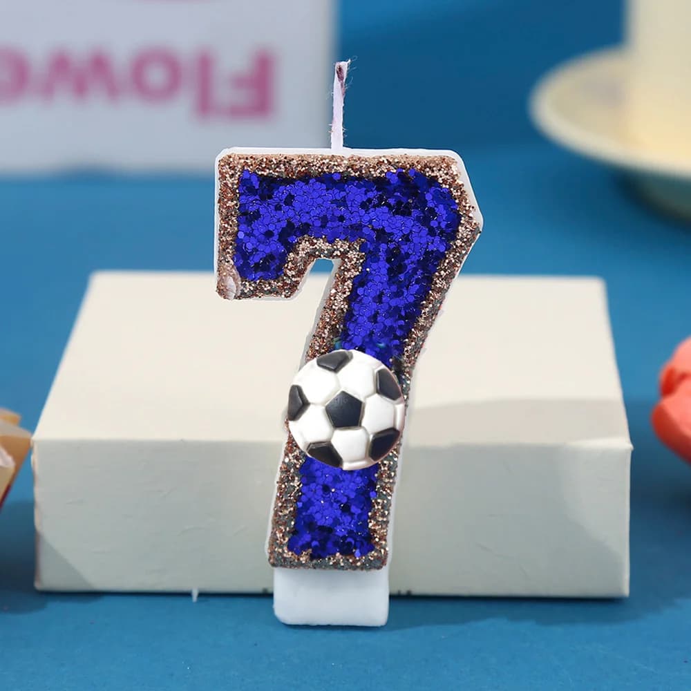Candela Digitale Blu a Forma di Pallone da Calcio con Super Paillettes Creative per Torta di Anniversario