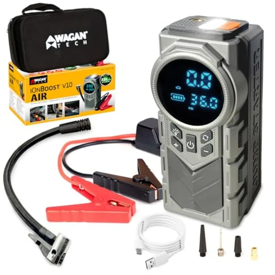 EL iOnBoost V10 Avviatore di Emergenza Portatile 1500A di Picco 12V con Batteria al Litio e Compressore d'Aria da 150PSI, Display LCD Integrato