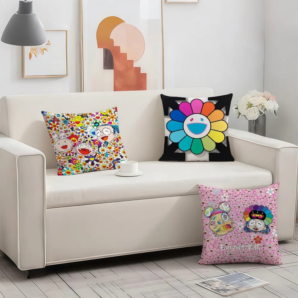 T-Takashis Art Murakami cushion cover Birthday Anniversary Gifts Double Sided Printed Zipper Cushion Cover Soft Skin Bedding
