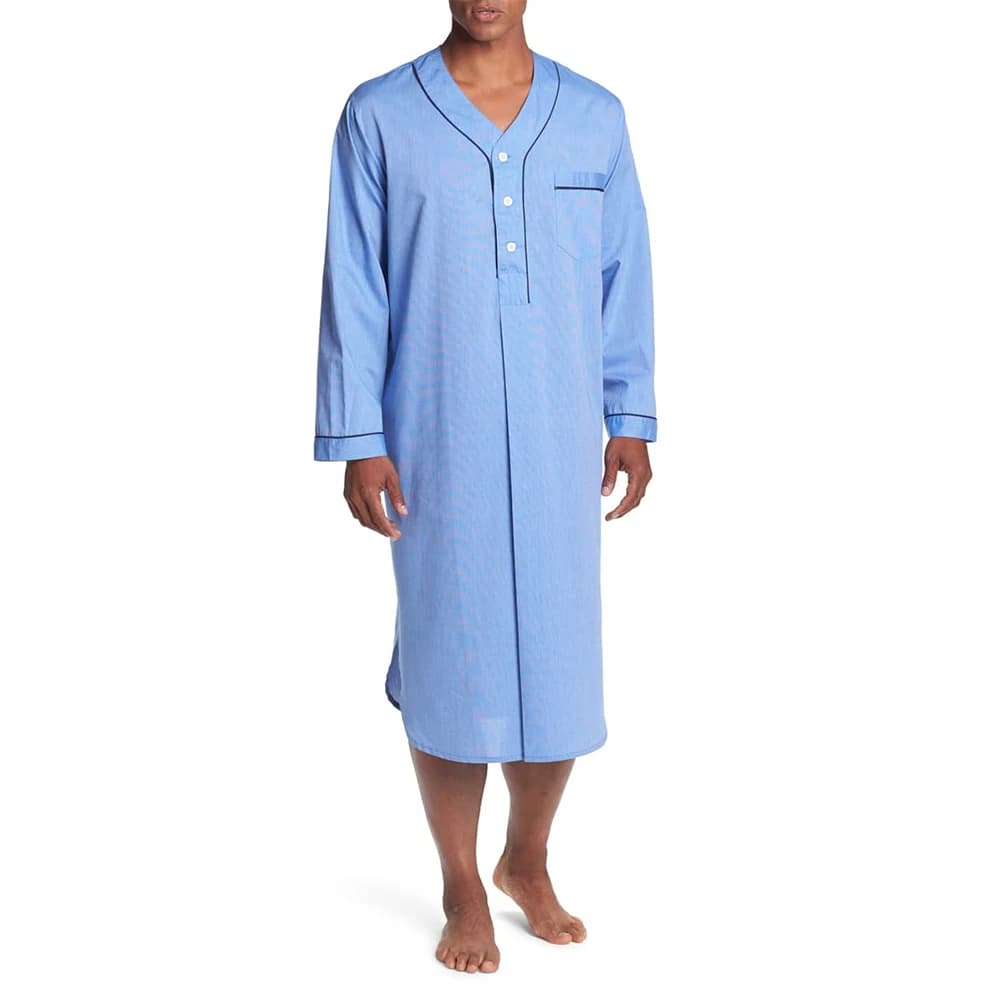 Pigiama da notte a maniche lunghe con scollo a V allentato da uomo comodo pigiama da notte in cotone Top Shirt Homewear Robe camicia da notte lunga Casual