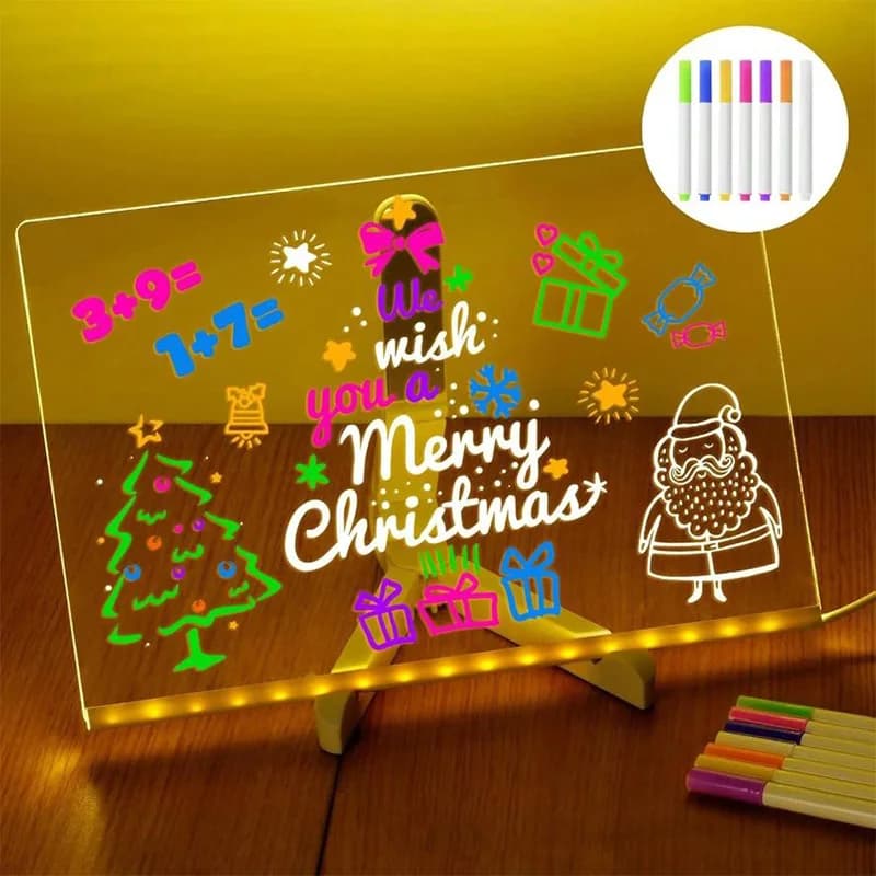 Luce notturna per appunti a LED con penna a 7 colori Tavolo da disegno in acrilico illuminato Pennarello per messaggi incandescente per ufficio, scuola, casa