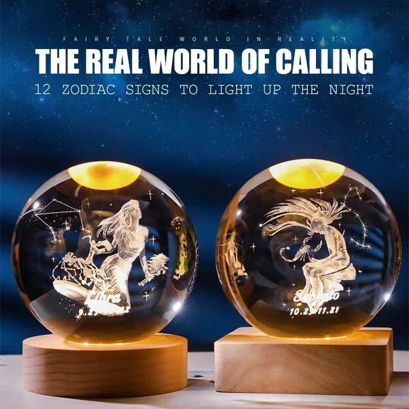 6 cm 3D Crystal Ball Constellation Planet Glass Laser Engraved Birthday Gift Wooden Desktop Decoration