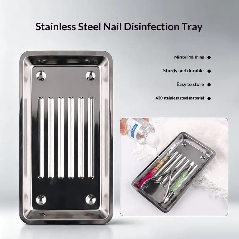 Durable Stainless Steel Tray for Nail Art Plate Disinfection and Organization at Home