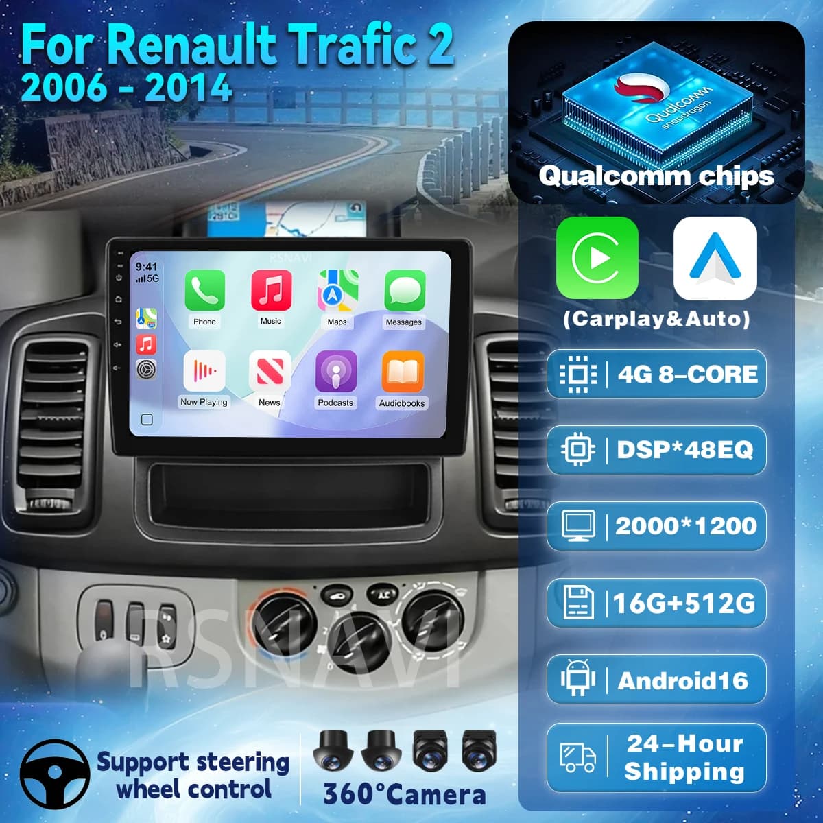 Android 16 Carplay Auto For Renault Trafic 2 For Opel Vivaro A For Nissan primastar 2006 - 2014 Car Radio Stereo Player Video BT