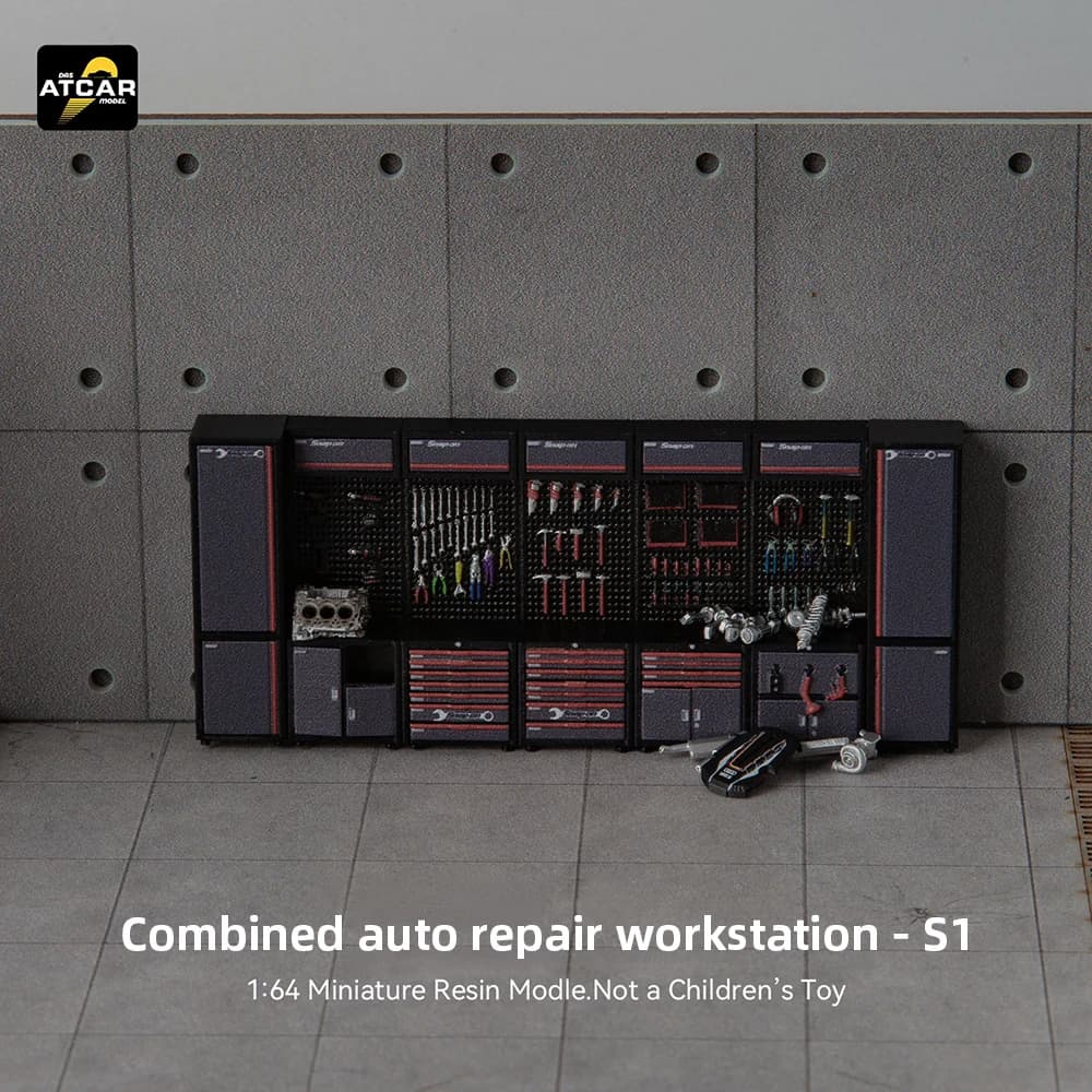Kicarmod 1/64 Resin Garage Workshop S1-Modular DIY Diorama Building Kit Miniature Car Service Station Display Set for Model Car
