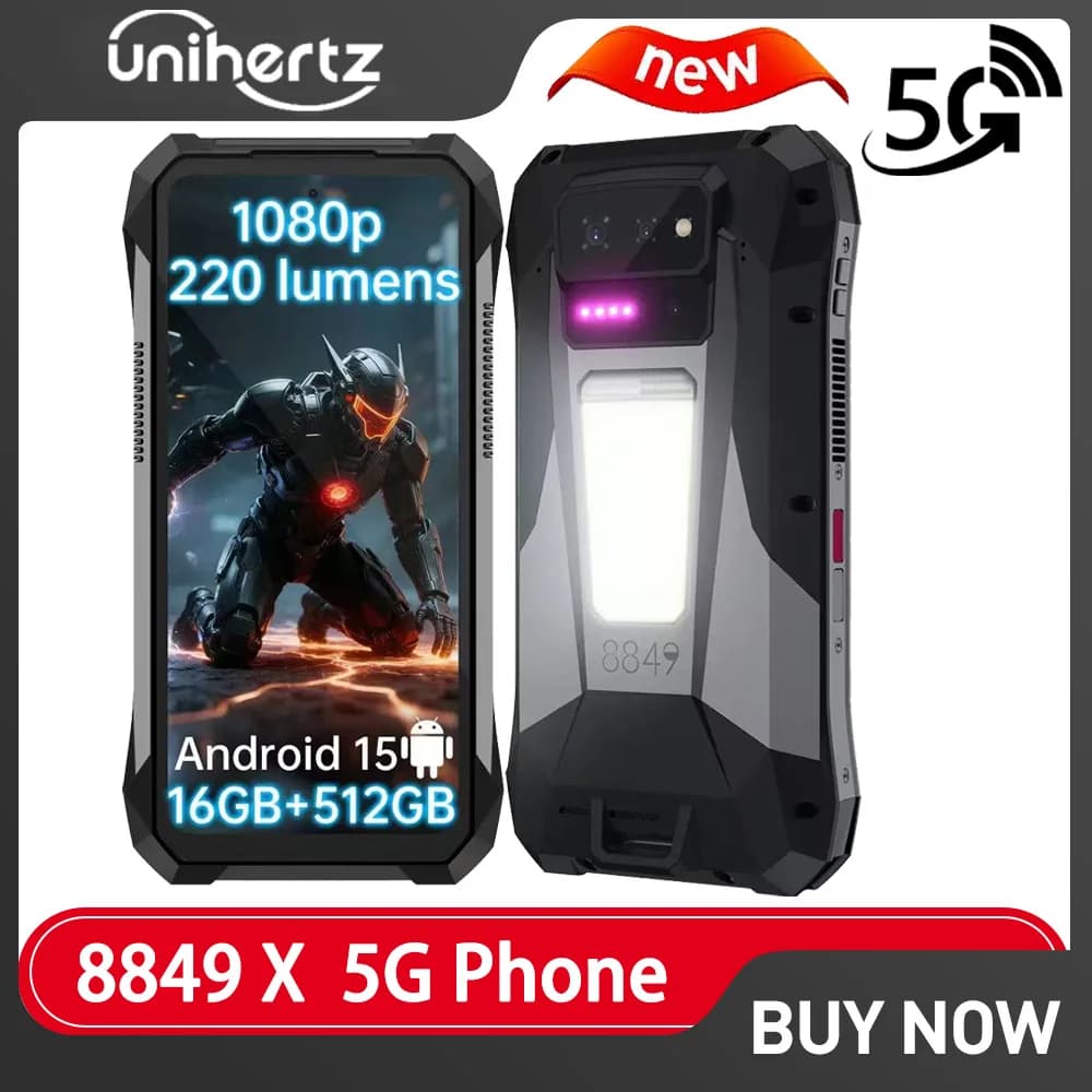 Smartphone 8849 TANK X 5G 32GB+512GB Android 15 con Proiettore Integrato 1080P 220 Lumen, Fotocamera 50MP+64MP, Batteria 17600mAh, NFC
