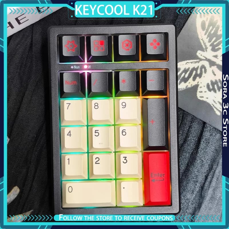 Keycool K21 MAX Wireless Mechanical Keyboard Bluetooth Numeric Keypad Hot Plug RGB 21Keys Office Keyboard Customizable