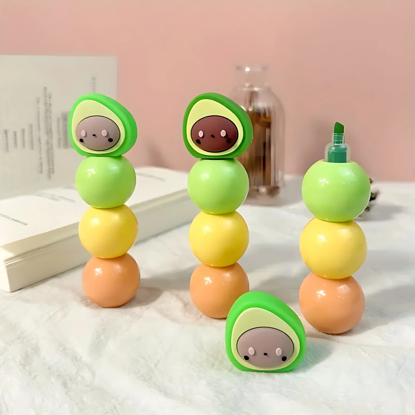 1 Evidenziatore a forma di avocado in 3 colori – Penna con design simpatico per graffiti, ideale per materiale scolastico, journaling e promemoria quotidiani