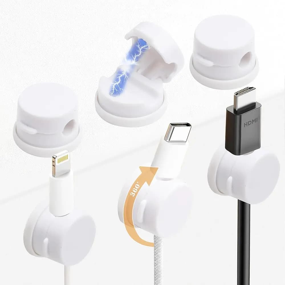 Set di 6 Clip per Gestione Cavi [Versione Aggiornata Rotante] Organizzatore per Cavi da Scrivania per Casa e Ufficio Accessori per Organizzare Cavi USB e Caricabatterie