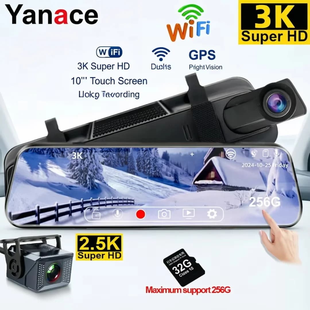 4K Mirror Dash Cam for Cars, Front and Inside Dual Lens WDR Night Vision Motion Detection G-Sensor Support 256GB