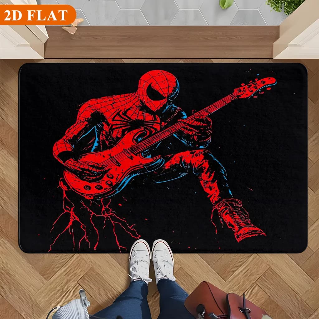 Tappetino da bagno 1 pezzo, Spiderman Rock Guitar, tappetino rettangolare in flanella MARVEL, tappetino antiscivolo per bagno, divertente tappetino decorativo per la porta