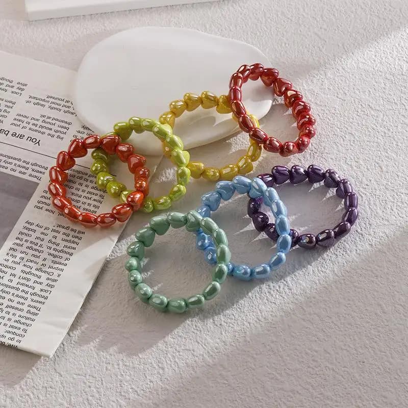 1 PCS Fashion Colorful Heart Beaded Bracelets Retro Cute Women Jewelry Gift Bangles Valentine Gift