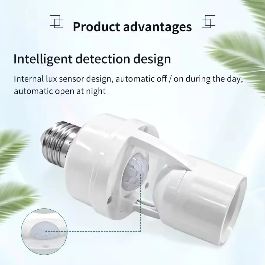 Portalampada Intelligente con Sensore di Movimento E27, Adattatore con Sensore PIR, Convertitore per Base Lampada, Interruttore LED Automatico AC 110V 220V