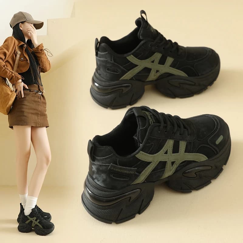Dad Style Leather Sneakers for Women, Casual Sport Shoes from Exterior, Anti-slip and Resistant to wear, L178-1