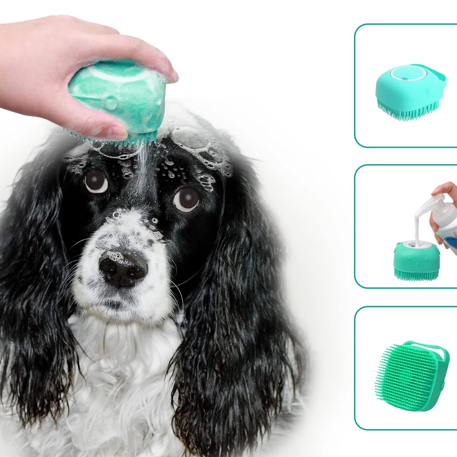Pet Bath Massage Brush With Soap Shampoo Dispenser Soft Silicone Bristles Suitable For Long-Haired Dogs & Cats For Shower Use