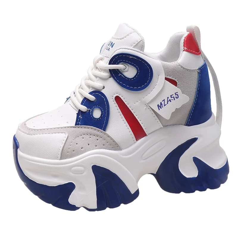 Scarpe da ginnastica da passeggio da donna Nuovo autunno Scarpe stringate con plateau alto Scarpe robuste Scarpe in pelle traspirante Scarpe casual con zeppa da 10,5 cm