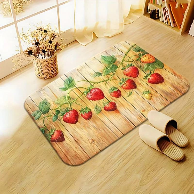 Anti-slip mat with high definition strawberry print - Suitable for bathrooms, bedrooms, living rooms, camping and yoga