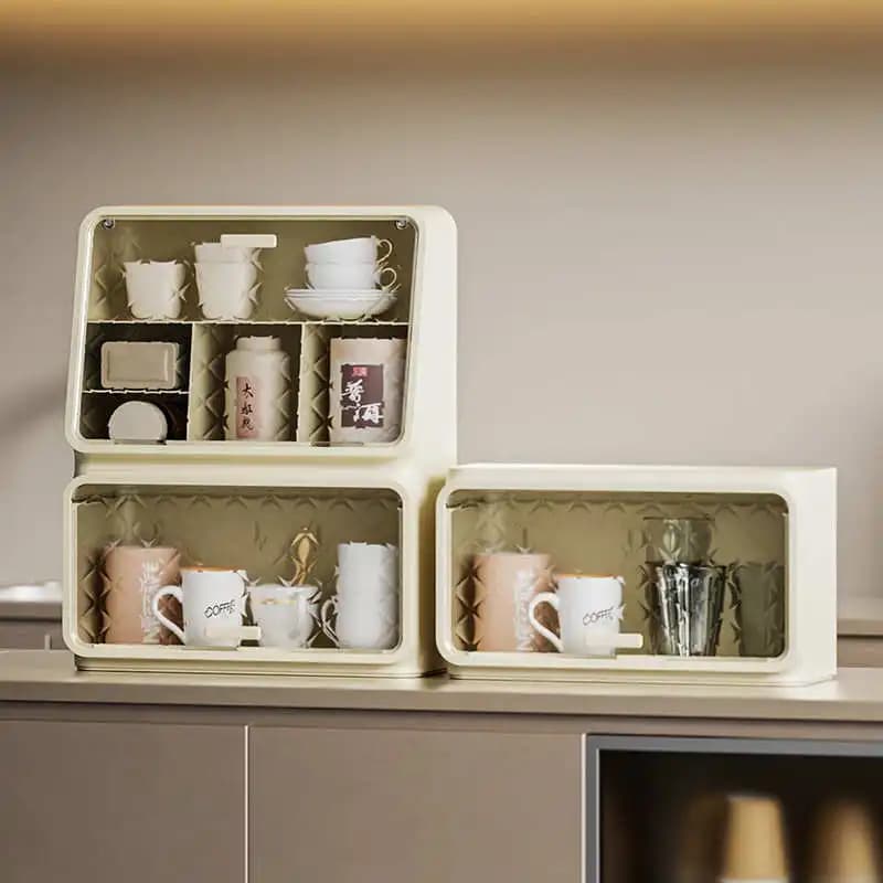 Japanese Style Plastic Storage Rack for Tea Cups Coffee Cups Water Bottles Kitchen Bar Organizer Dustproof Cup Holder Shelf