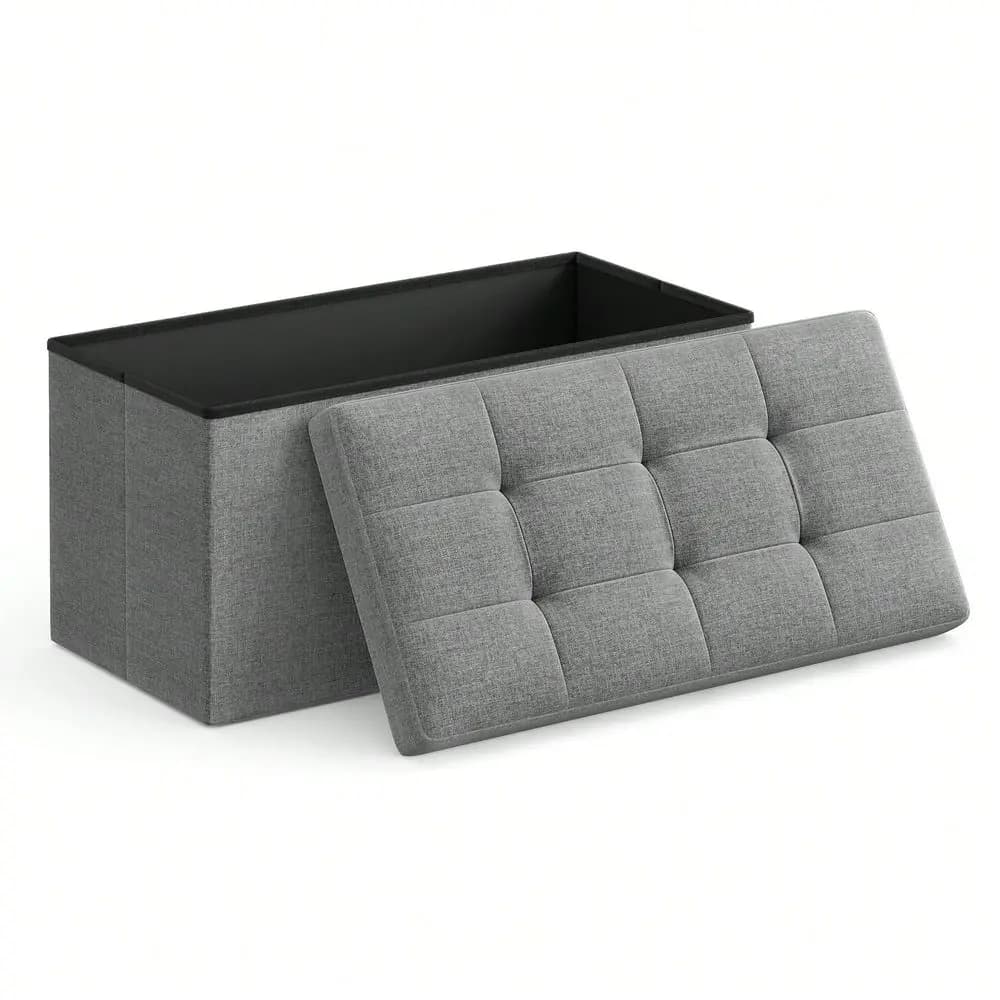 Panca Pieghevole con Contenitore da 30 Pollici, Pouf Contenitore, Poggiapiedi, Grigio Scuro, Nero, Beige, Blu Scuro, Taupe Chiaro, Grigio Chiaro