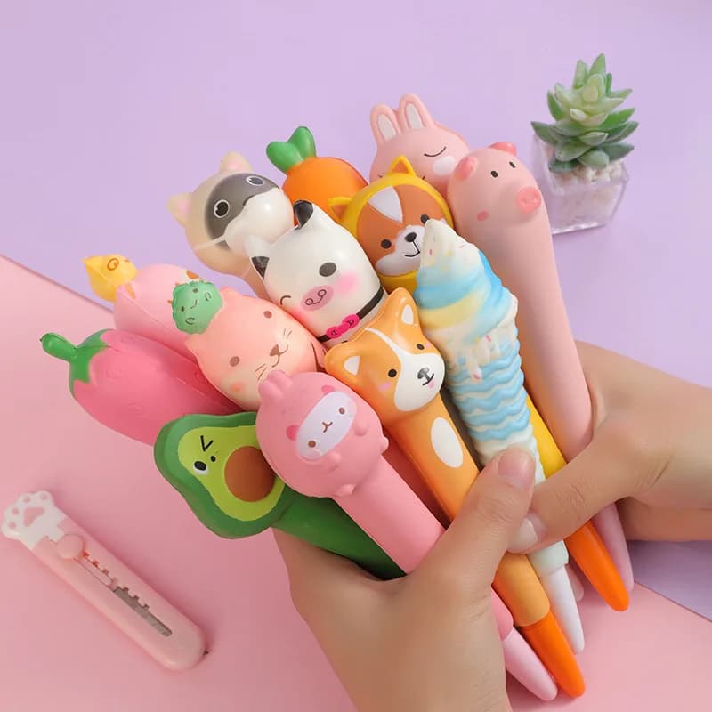 Penna Squishy e carina Kawaii accessori Kawaii penne per ragazza carina penne antistress a forma di frutta animale forniture scolastiche carine