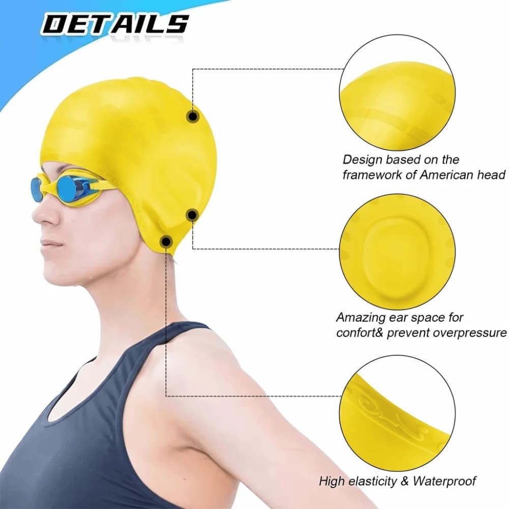 Flexible Ear Pockets Silicone Swim Cap High Elasticity Ear Protection Swimming Cap Waterproof Large Size Swim Hat Children