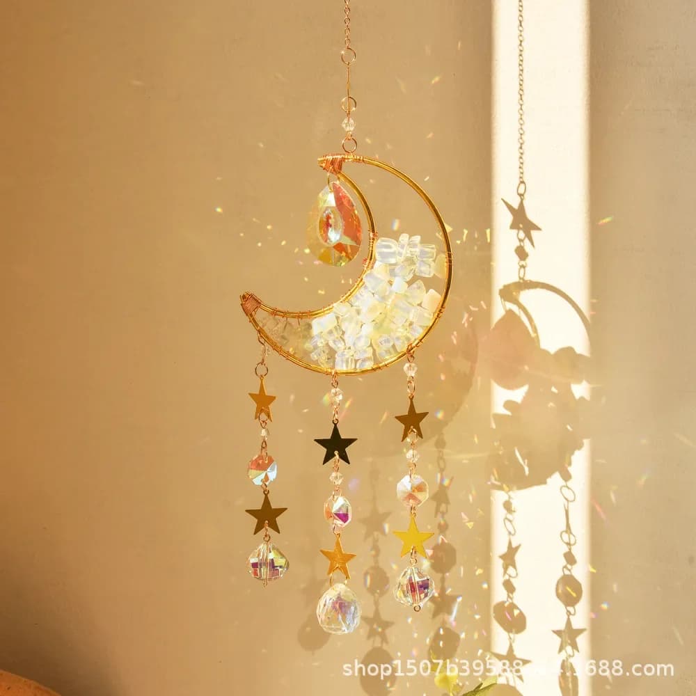 Dream Catcher, Crystal, Day Catcher Interior Window, Prism, Ball Moon, Rainbow Wind Chimes, Car Hanging Garden Decoration Gift