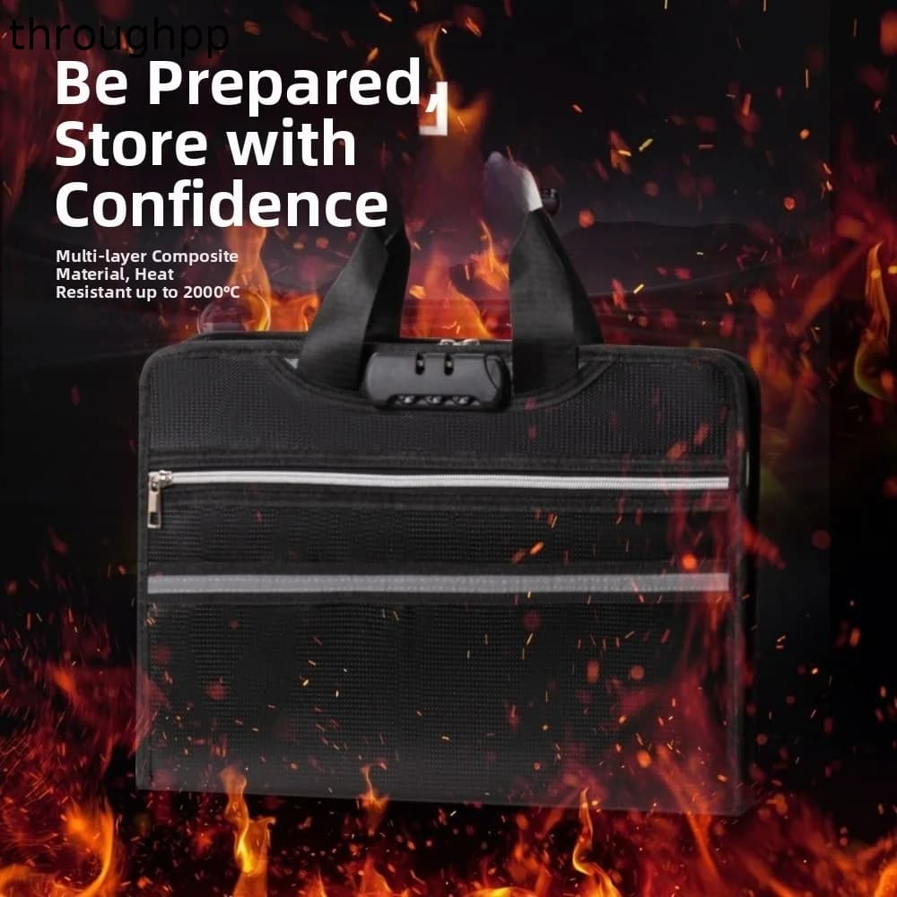 Fireproof Important File Storage Bag Waterproof Lockable Accordion File Folder Dustproof Protective A4 Files Briefcase Receipt