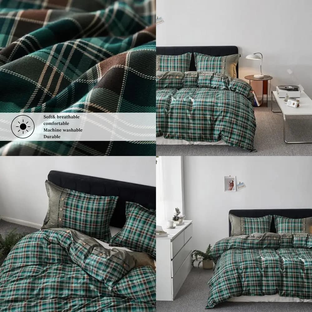 Set duvet cover Queen Size in cotton with 2 pillowcases - Bed linen in 3 pieces soft and comfortable dark green