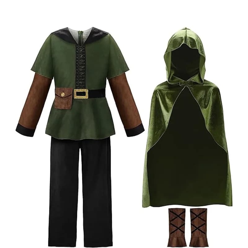 Mantle with Medieval Hood for Children, Strega Costume, Wizard, Pirate, Hobbit, Elfo, for Halloween, Inspired by LOTR, for Boys and Girls