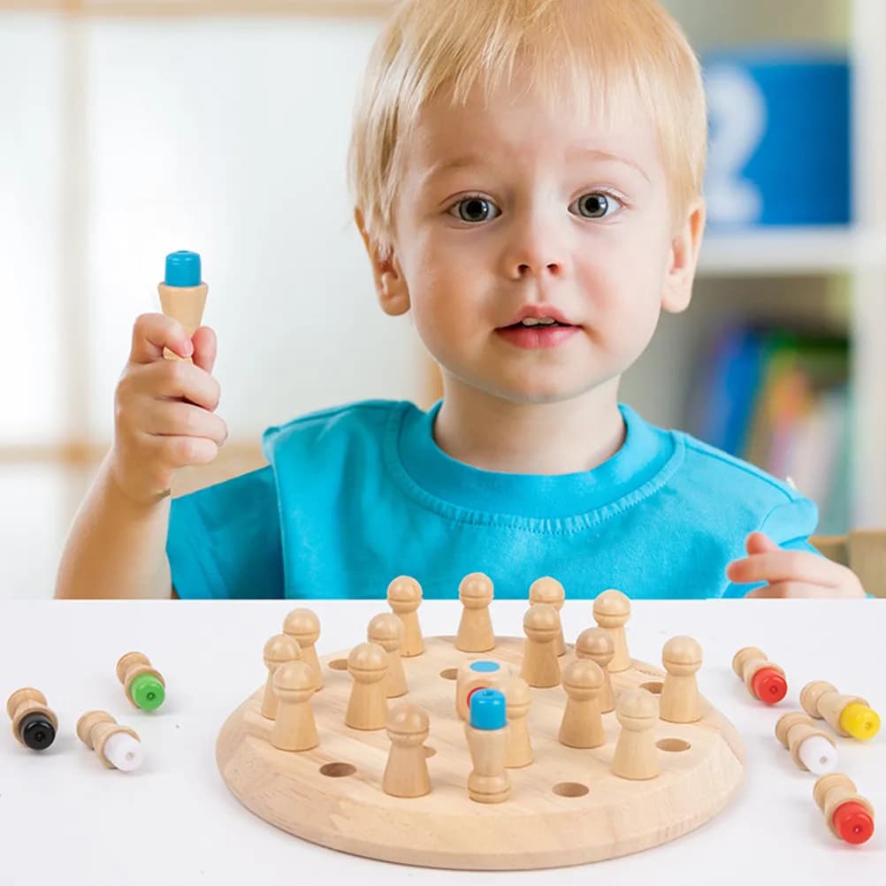Set di Gioco di Memoria con Scacchiera in Legno, Gioco Educativo di Logica e Memoria per Bambini e Genitori