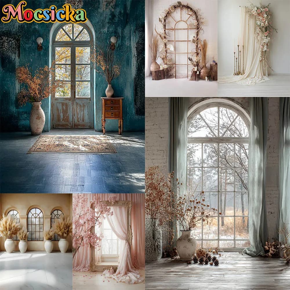Mocsicka Photo background Boho Window Camera Tent Floral Decoration Background Pregnant Woman Newborn Portrait Studio Puntelli