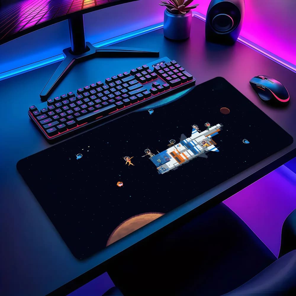 Tappetino per mouse U-Universe Pixel Spaceship Astronaut, antiscivolo, ispessito, grande, con bordo cucito, per ufficio, studenti e gaming