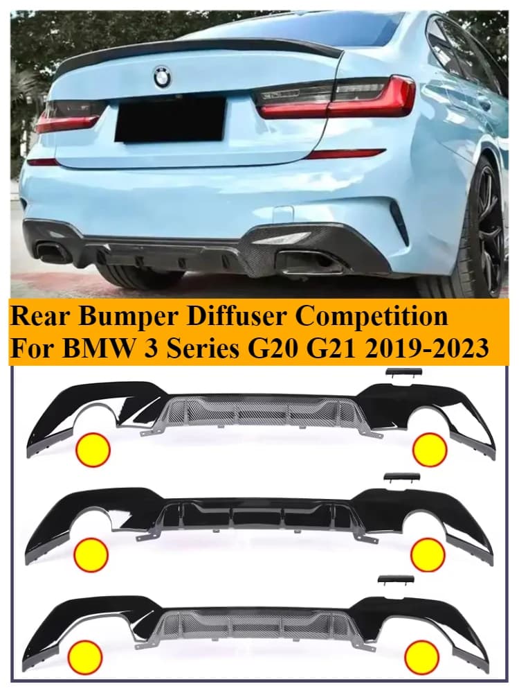Rear Bumper For BMW 3 Series G20 G21 2019-2023 MP Carbon Diffuser Competition Gloss Black M Tech Diffusor Body Kit 340i 325i