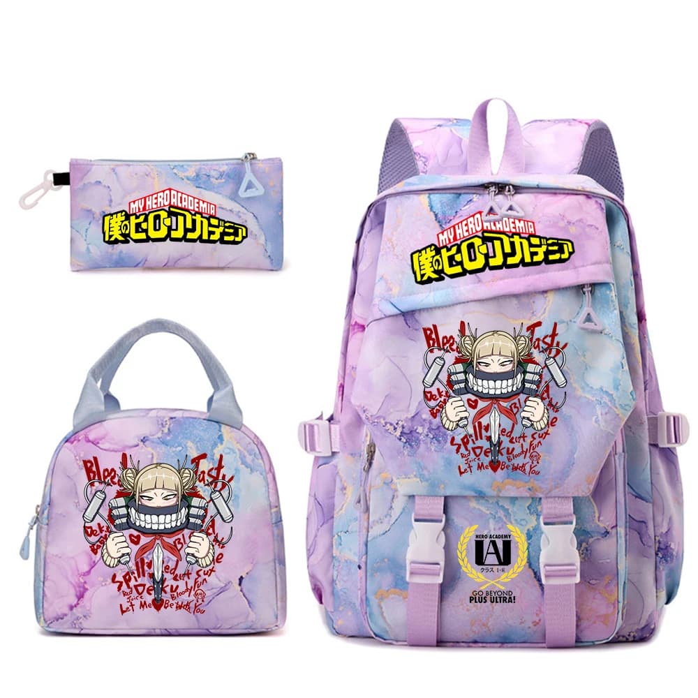 My Hero Academia Anime School Backpack Set with Lunch Bag Pencil Case Casual Bookbag for Girls