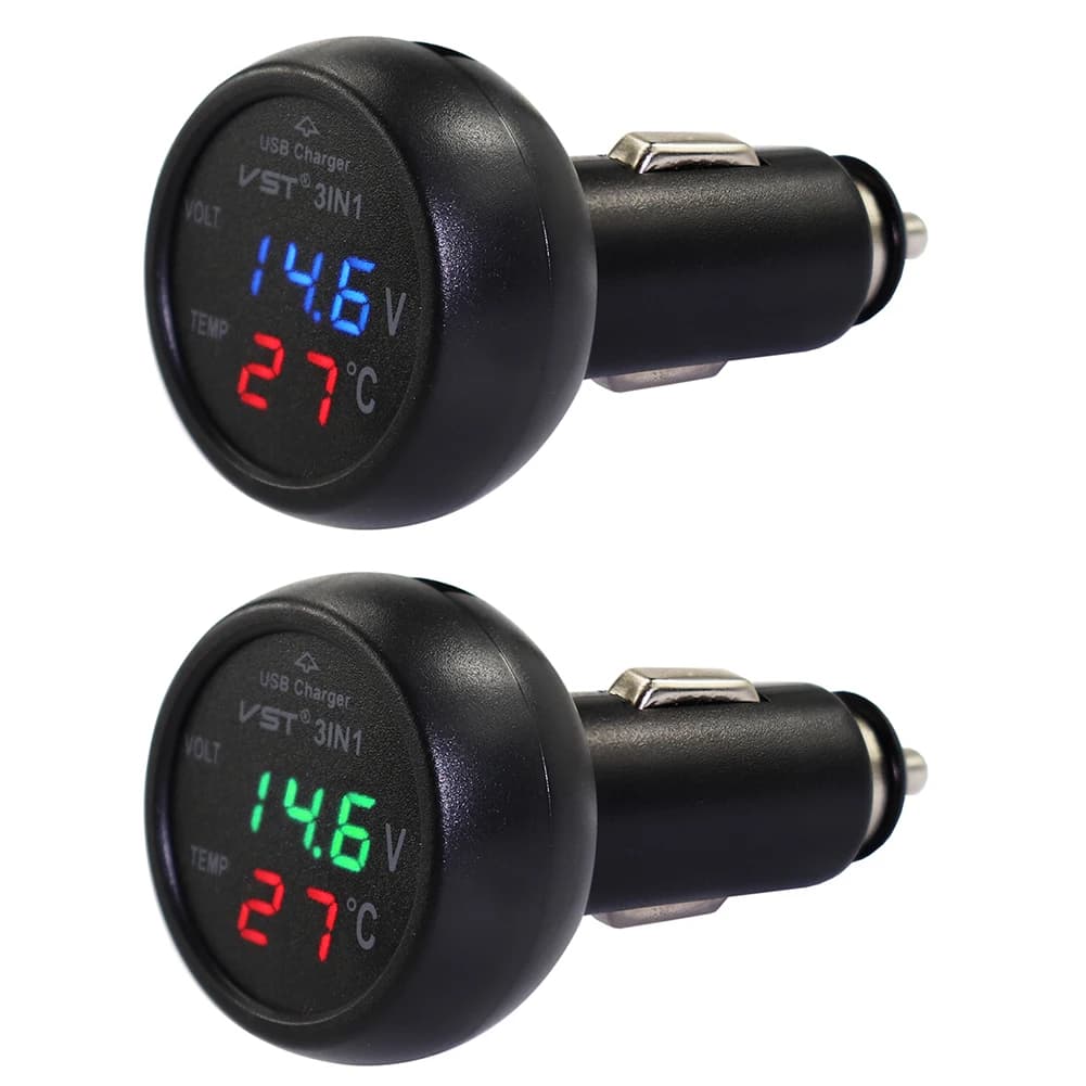 Auto 3 in 1 Battery Monitor with 12V/24V Double LCD Display, LED Voltmeter, Thermometer and Current Meter