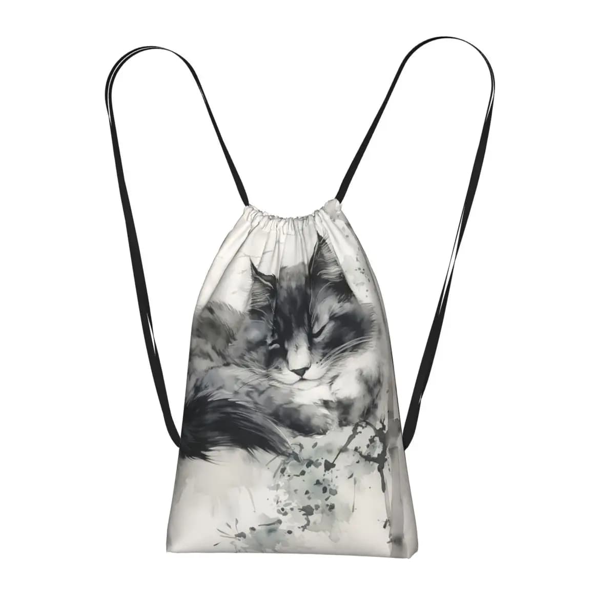 Zaini con stampa di gatti che dormono su un ramo d'albero, borse casual con coulisse, sacche portaoggetti, borse porta libri per uomo, donna, scuola