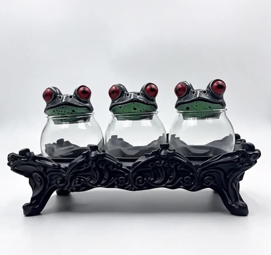 Creative Frog Resin Lid Glass Storage Bottle Set Decorative Resin Display Stand Spice Jewelry Small Item Organizer