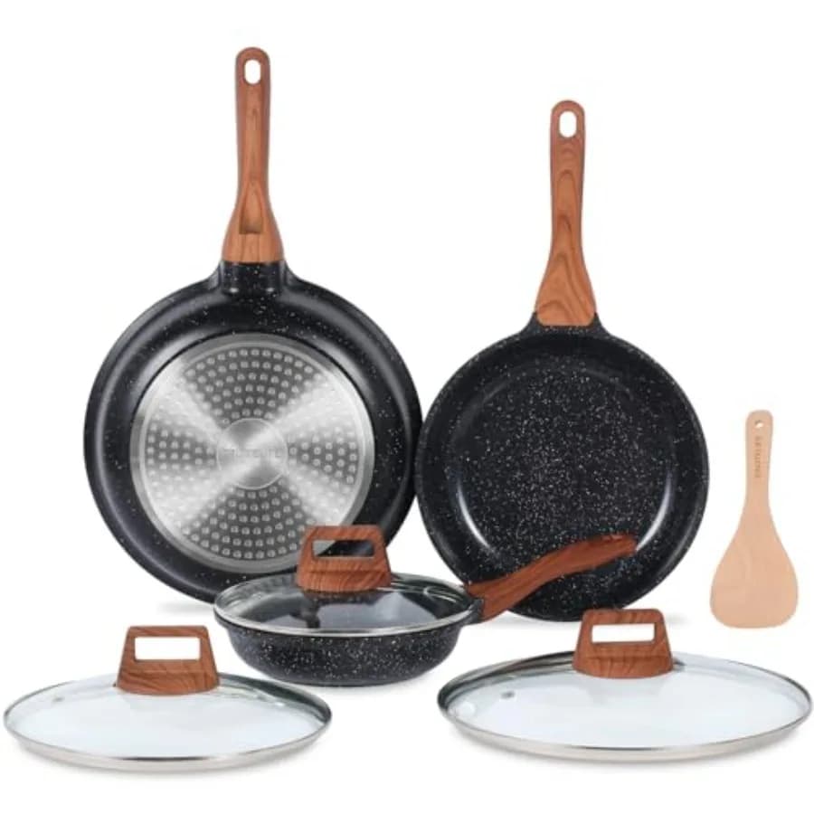 Ceramic non-stick pans Set of pans with lids for efficient cooking of non-toxic and safe eggs for all stoves included